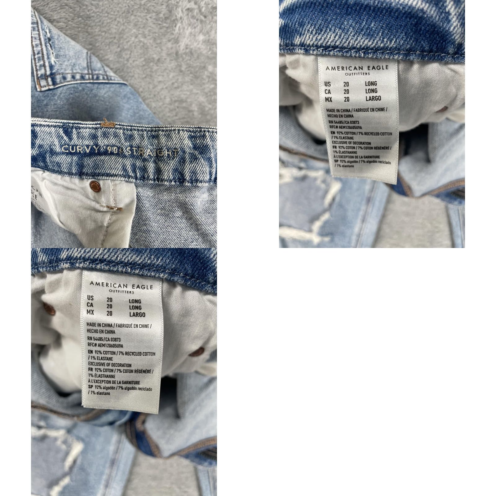 VINTAGE American Eagle Curvy \'90s Straight Jeans Womens 20 Long Blue Distressed High Rise