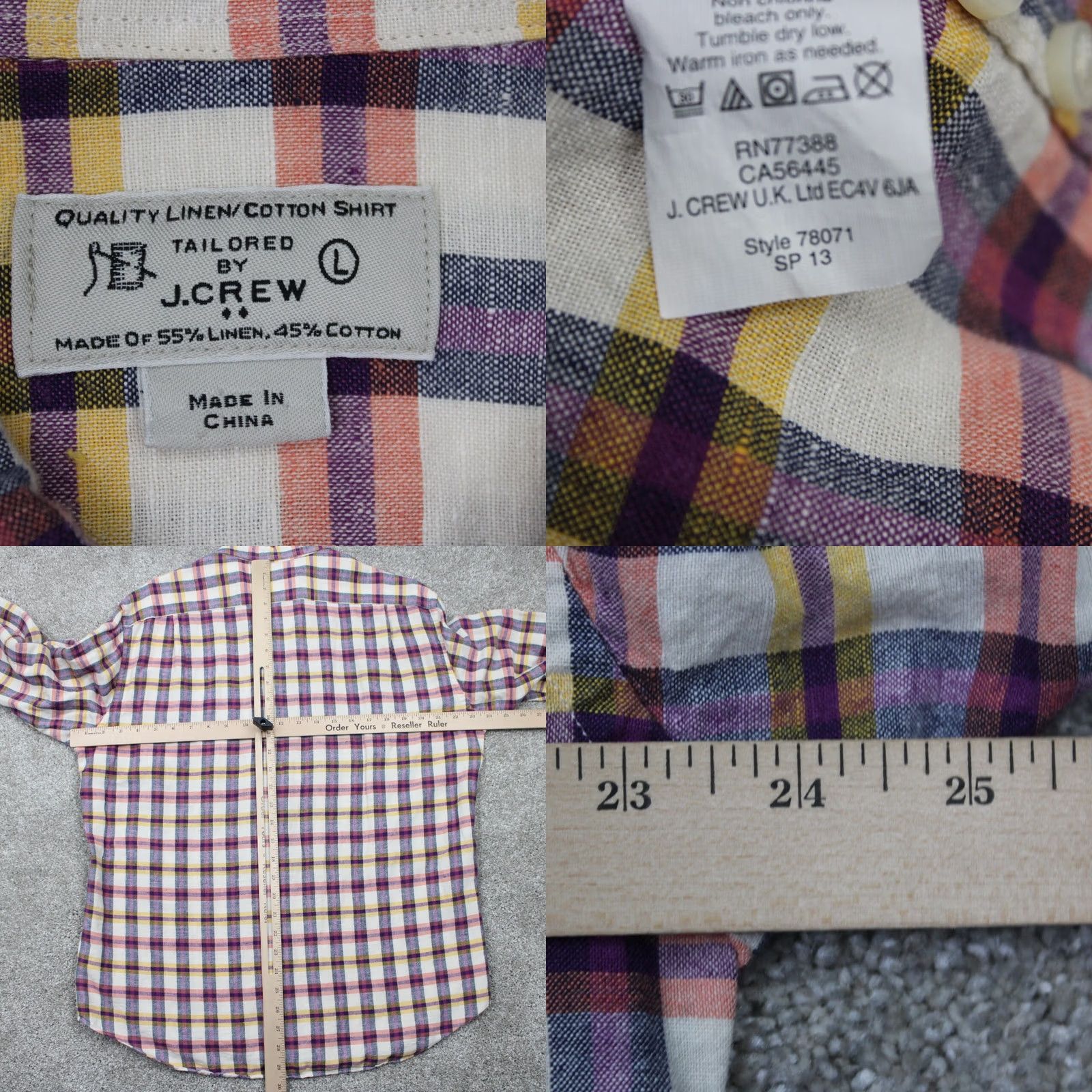 J.Crew J.CREW Button-Up Shirt Mens Large Pink/Purple/Yellow/White Plaid Linen/Cotton Blend L/S Button-Up Shirt Size US L / EU 52-54 / 3 - 8 Thumbnail
