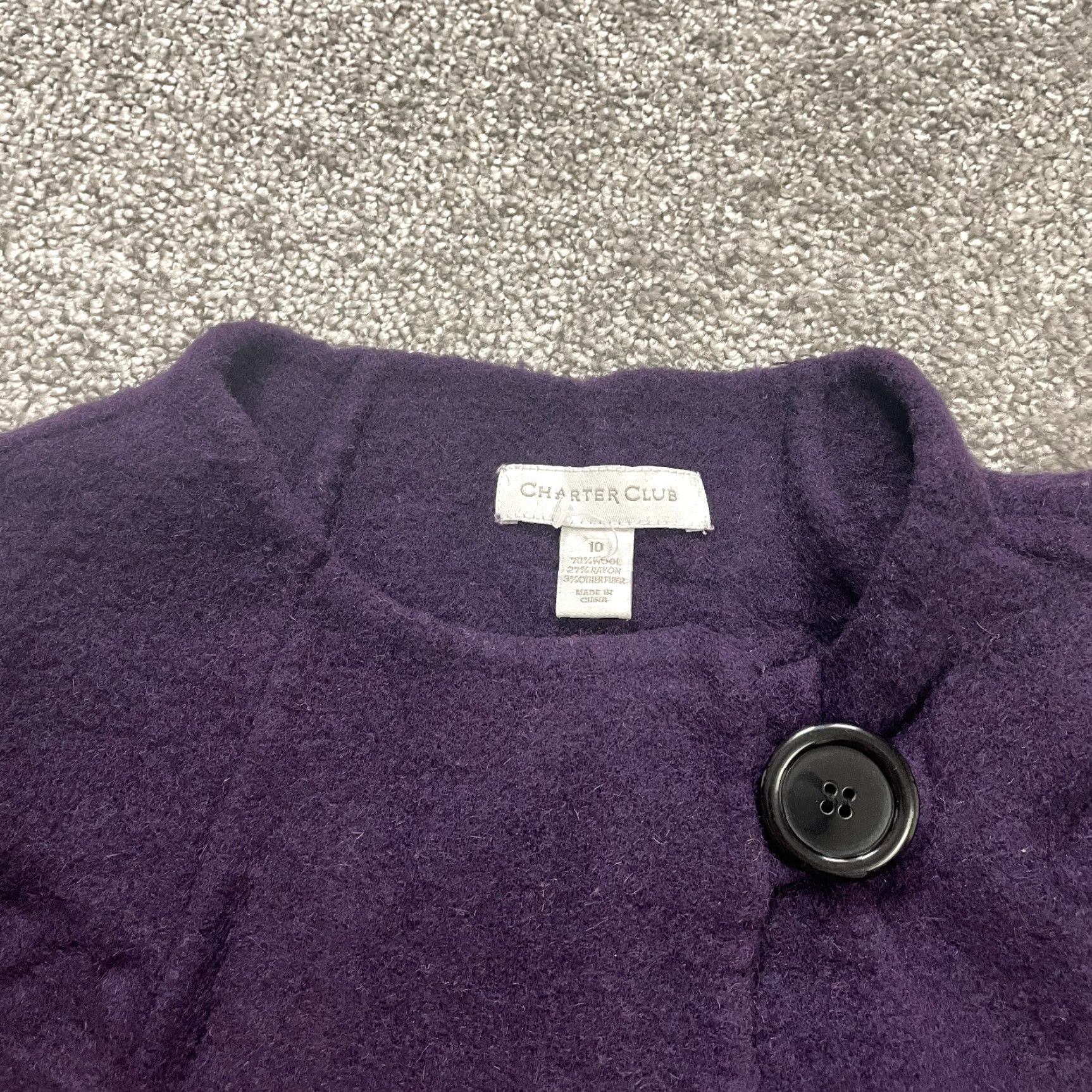 Charter Club Charter Club Wool Coat 10 Purple Button Collarless Work Business Classic Designer Womens Size L / US 10 / IT 46 - 3 Thumbnail
