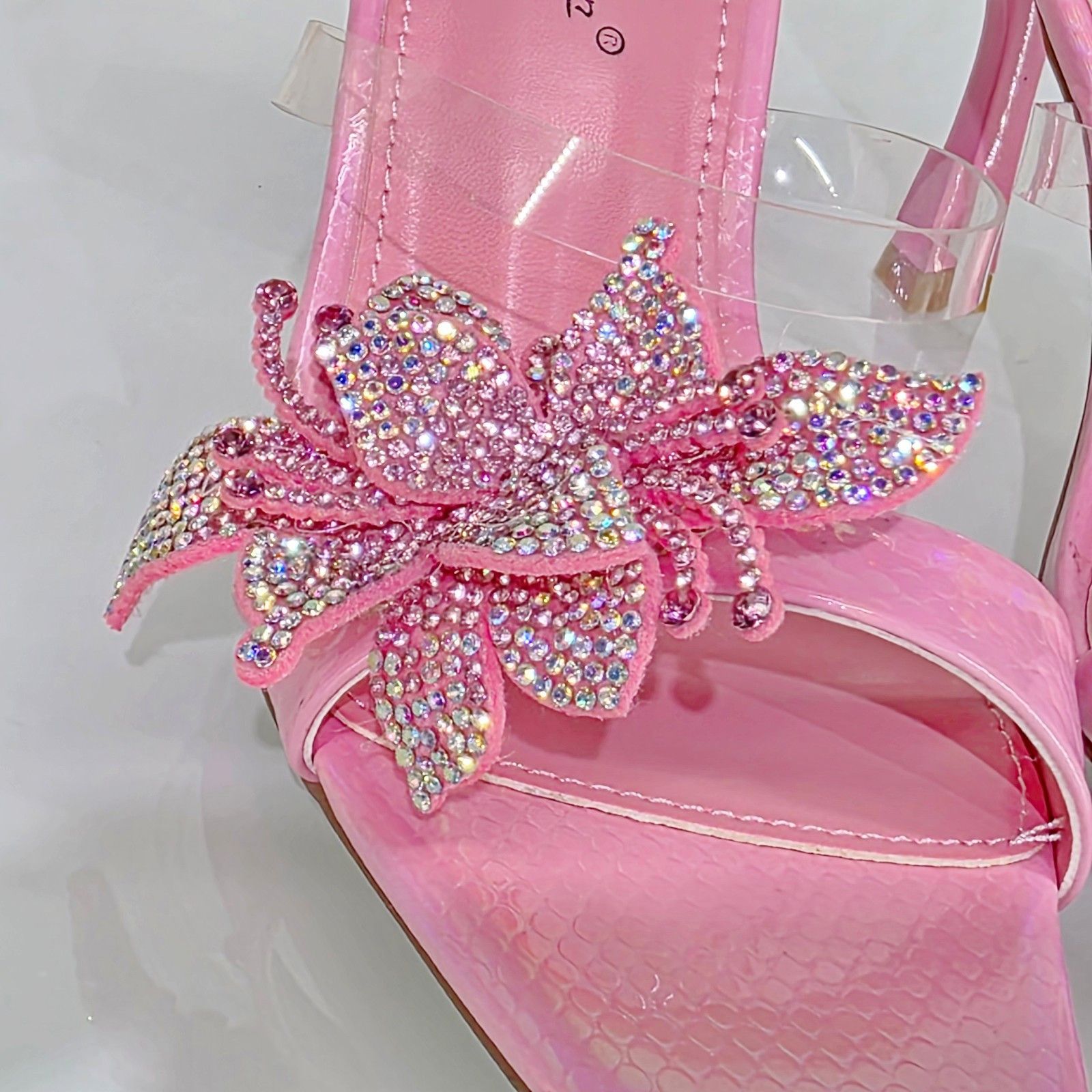 Other Lily Rhinestone Flower Pink Slip On 3.25" Heel Casual Evenin Size US 7.5 / IT 37.5 - 6 Thumbnail