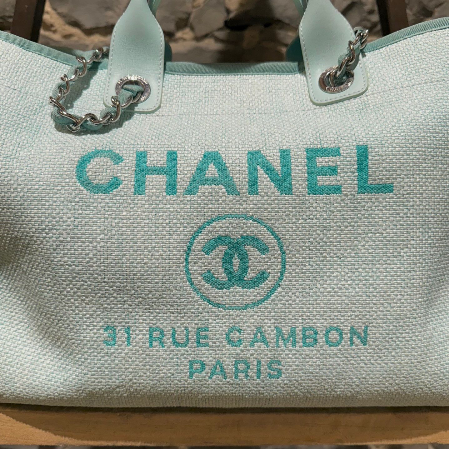 Chanel Chanel Turquoise Woven Straw Large Deauville Tote Bag Size ONE SIZE - 3 Thumbnail