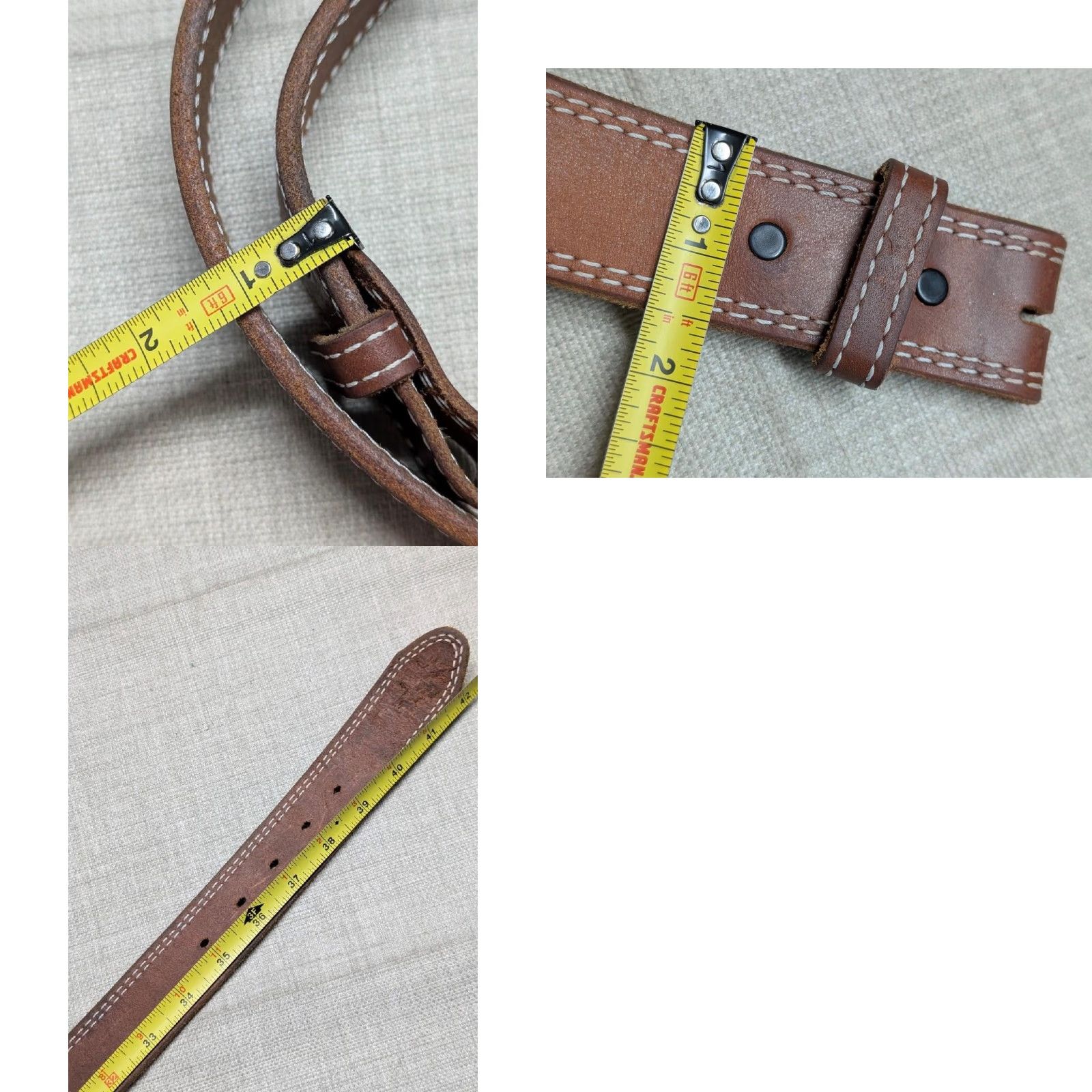 Vintage VINTAGE WESTERN Belt 1-1/2" Brown Cowhide Leather USA Made belt 36 Men Stitched Buckle Hank’s style Size 36 - 9 Thumbnail