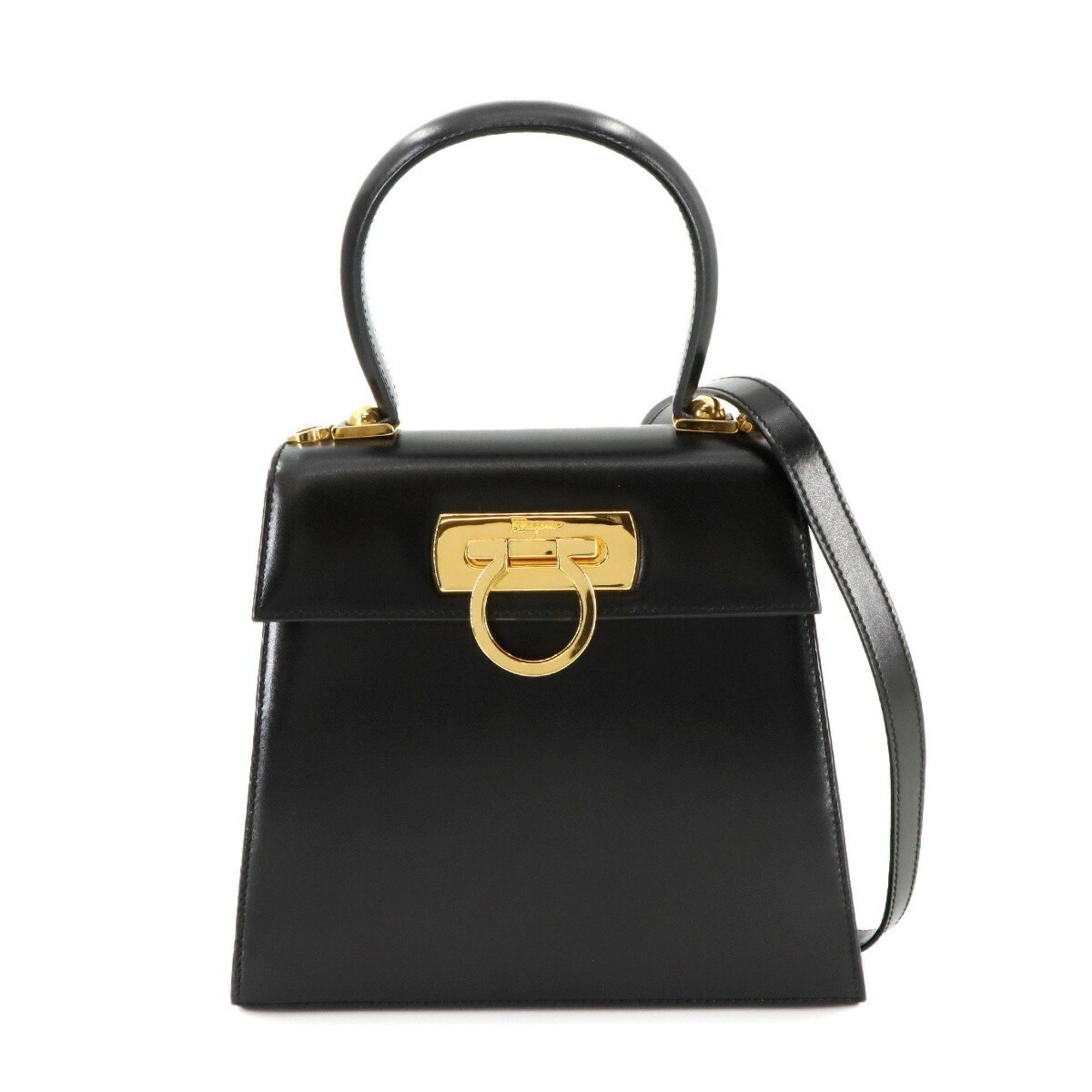 Salvatore Ferragamo Gancini 2Way Hand Shoulder Bag Leather Black Aq212193, Women's