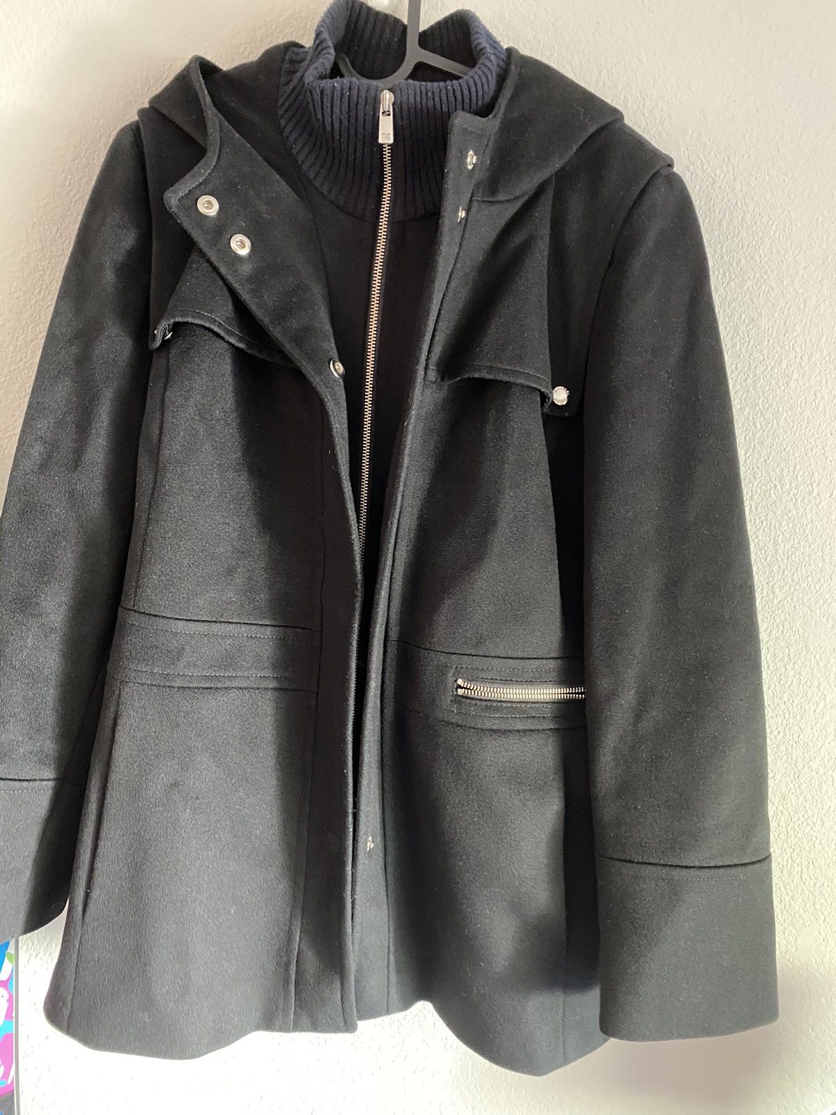 Designer × Michael Kors Michele kors black wool coat jacket with hoodie Size XL / US 12-14 / IT 48-50 - 1 Thumbnail