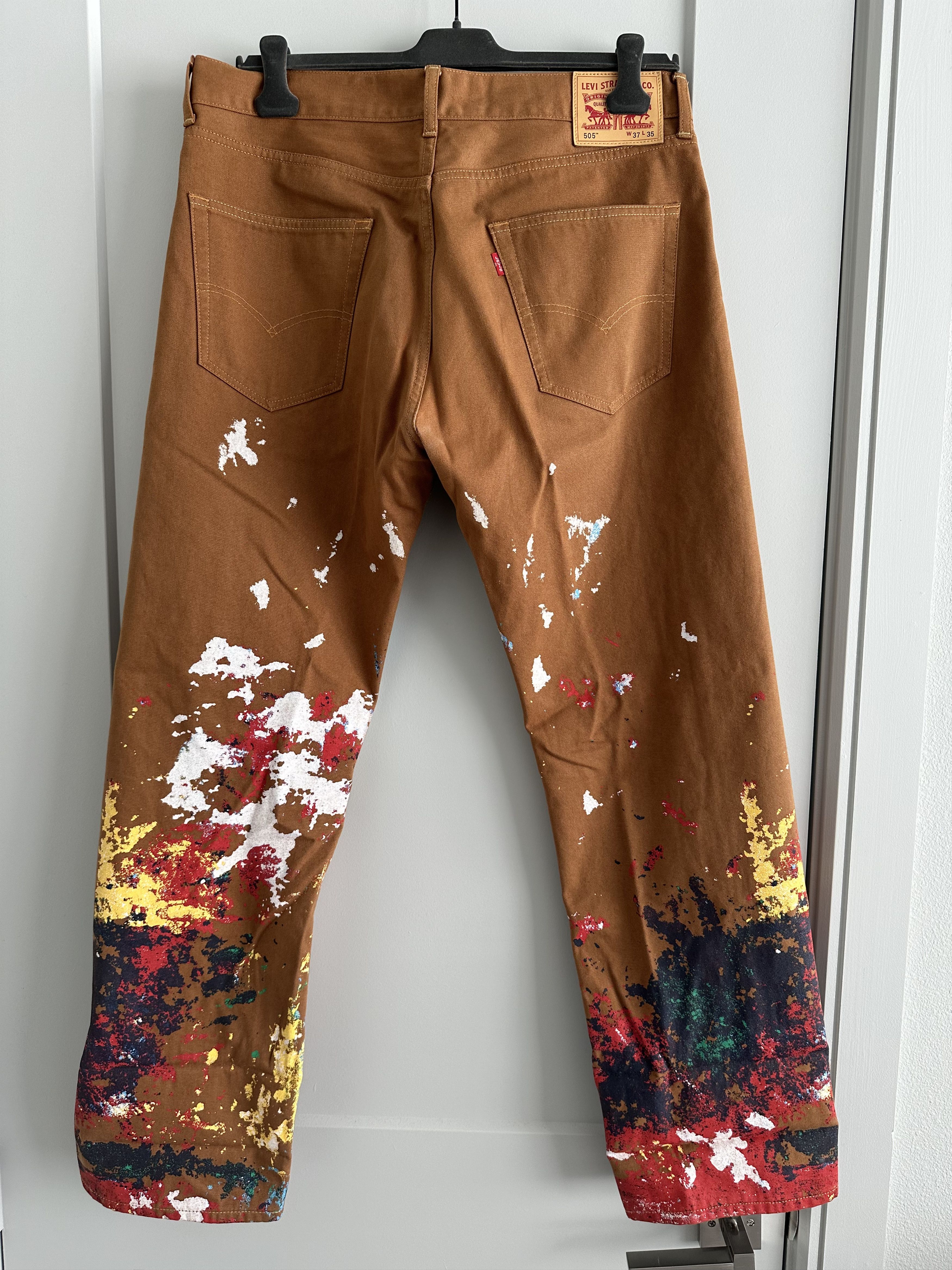 Junya Watanabe × Levi's 505 Khaki Paint Splatter Denim Size US 35 - 2 Thumbnail