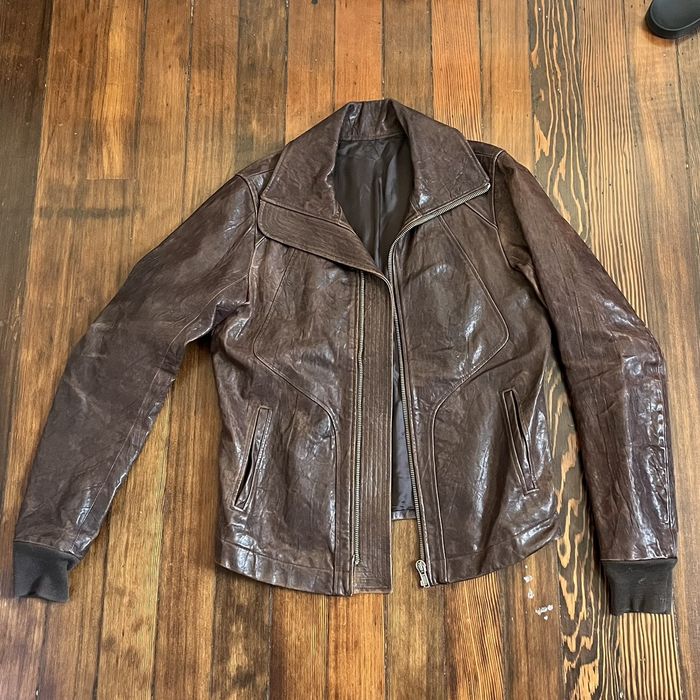 Rick Owens Lamb Leather Zip Up Intarsia Jacket | Grailed