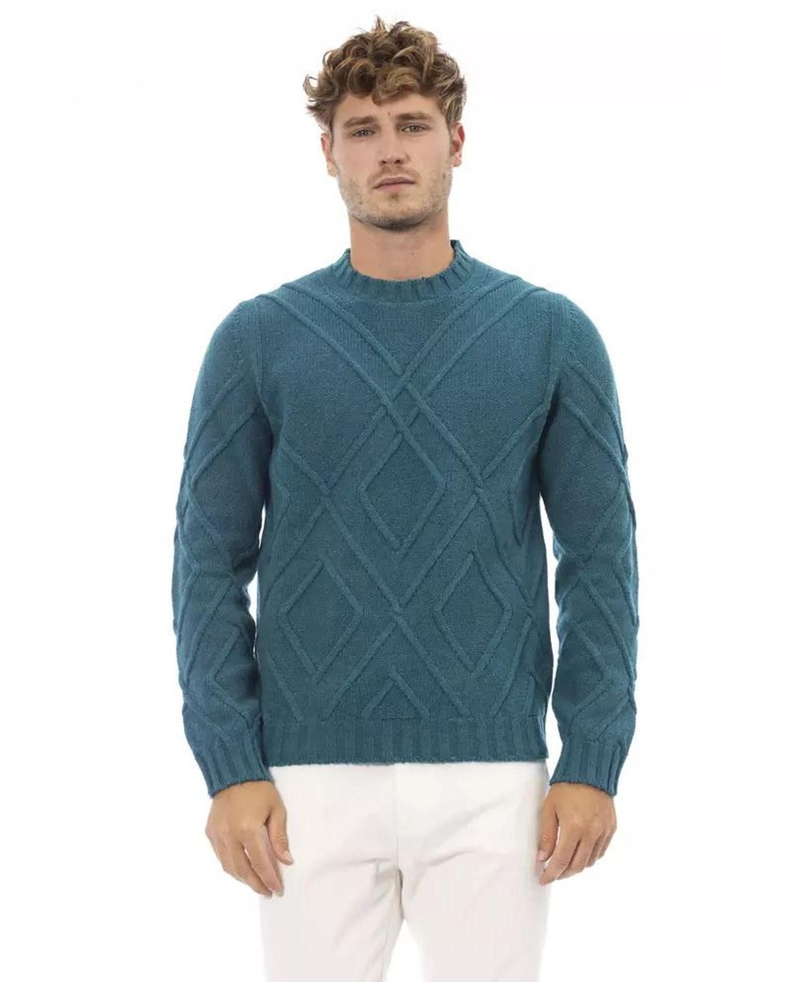 image of Alpha Studio Merino Wool Crewneck Sweater in Teal, Men's (Size 2XL)