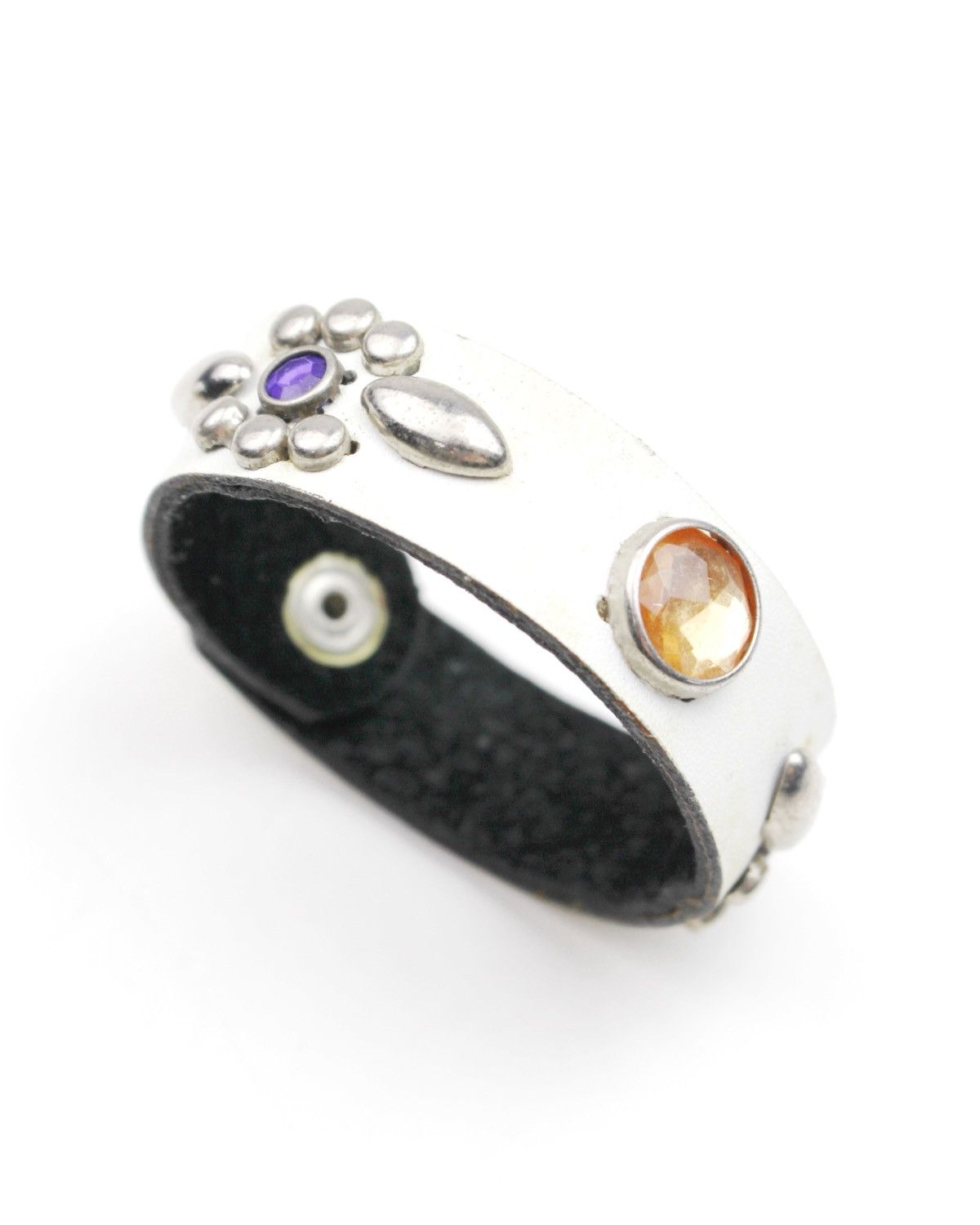 Hysteric Glamour 2000S JAPANESE MADE WHITE LEATHER GEM-STUD CUFF 