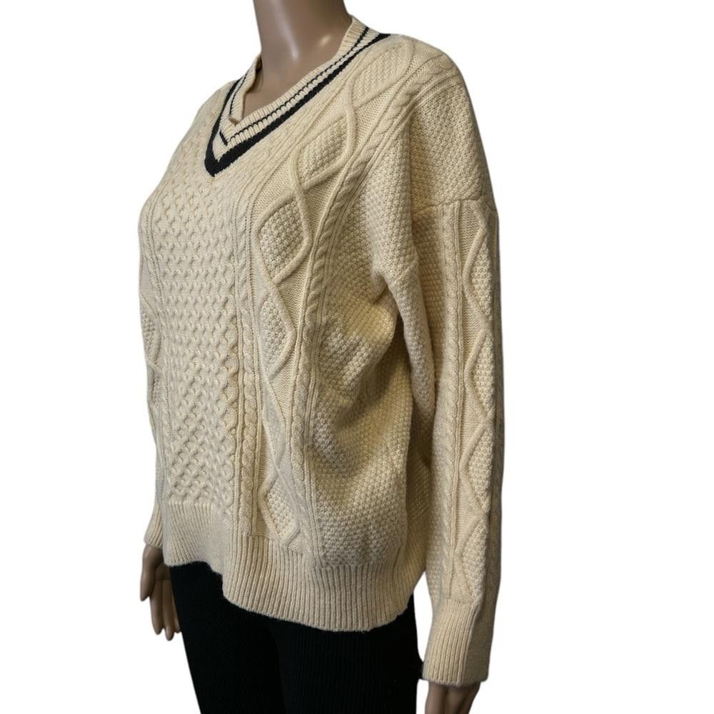 Cream Cable Knit V-Neck Sweater