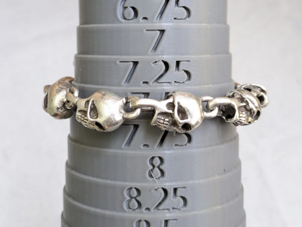 Jewelry Vintage Sterling Silver Skull Bracelet 7.5" Skeleton Mexico Size ONE SIZE - 18 Thumbnail