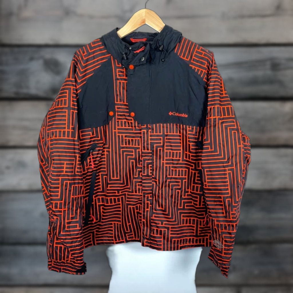 Vintage Columbia Jacket Mens 2XL Black Orange Geometric Pattern Hooded Omni-Tech Windbreaker Streetwear 90s Mens Size US XXL / EU 58 / 5 - 1 Thumbnail