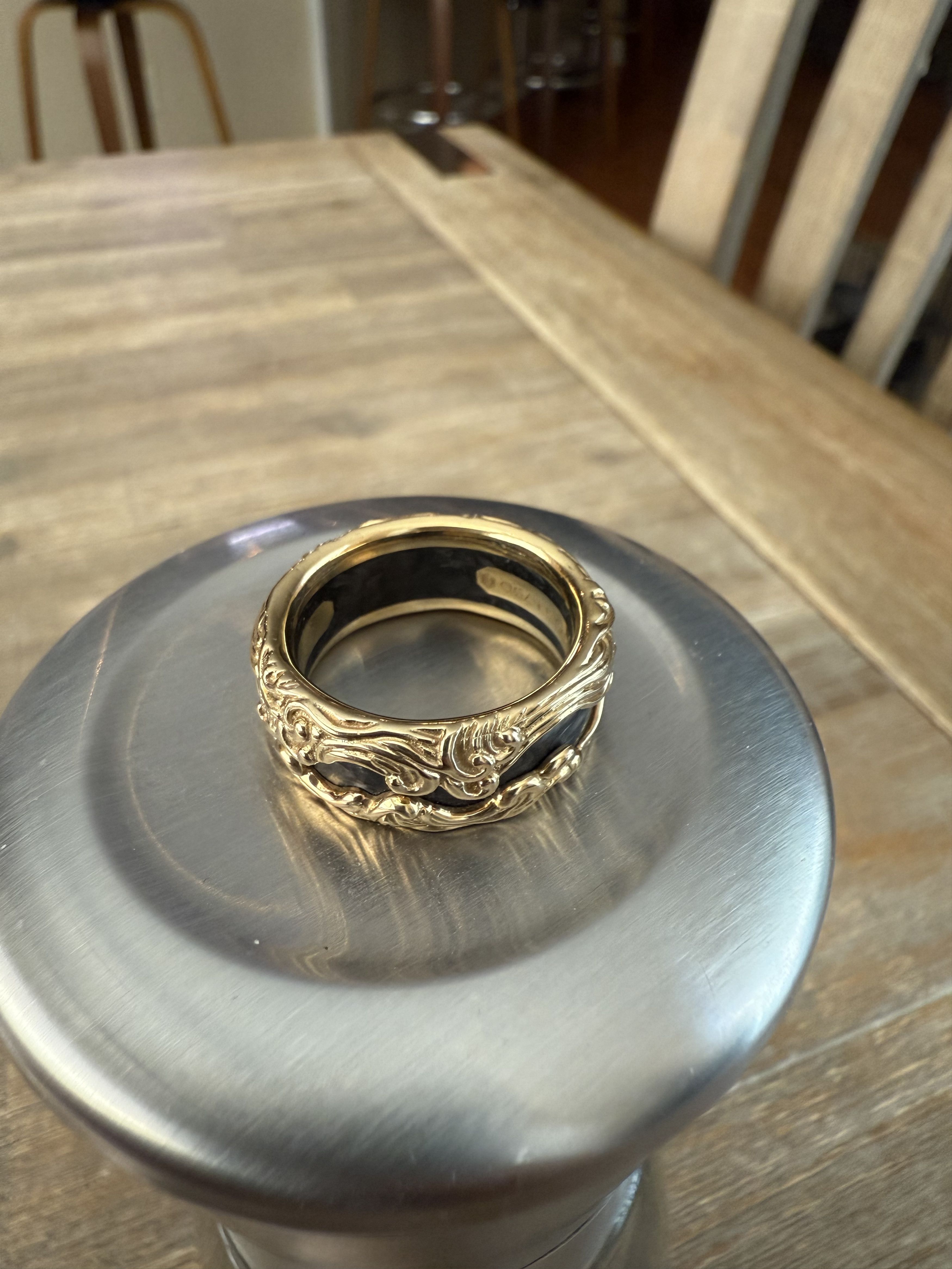 David Yurman Waves Forged Carbon Band Ring 18K Yellow Gold, 13mm Size 26 - 2 Thumbnail