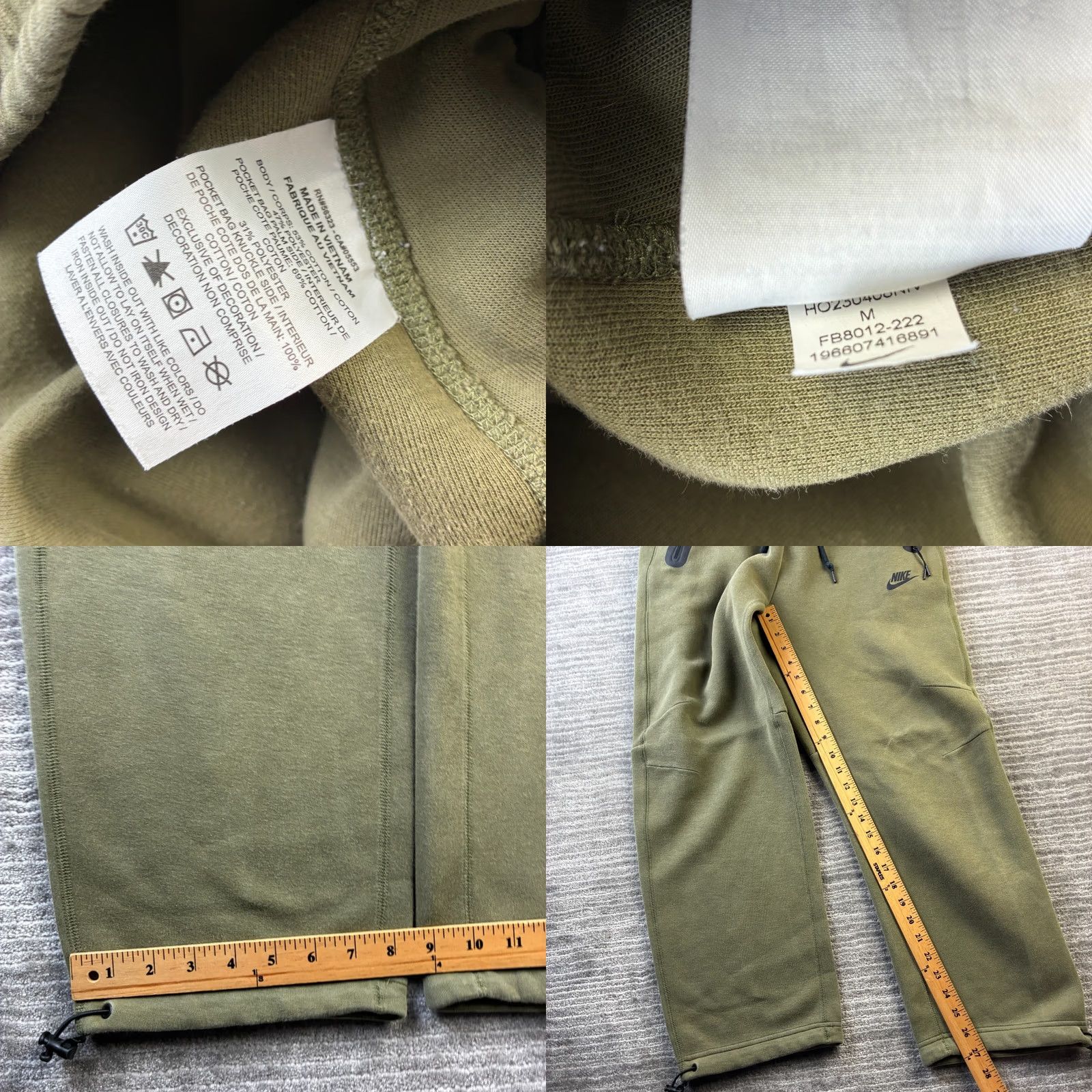 Nike Nike Tech Fleece Pants Mens M Green Jogger Open Hem Sweatpants Olive | Activewear, Casual Size US 31 - 8 Thumbnail