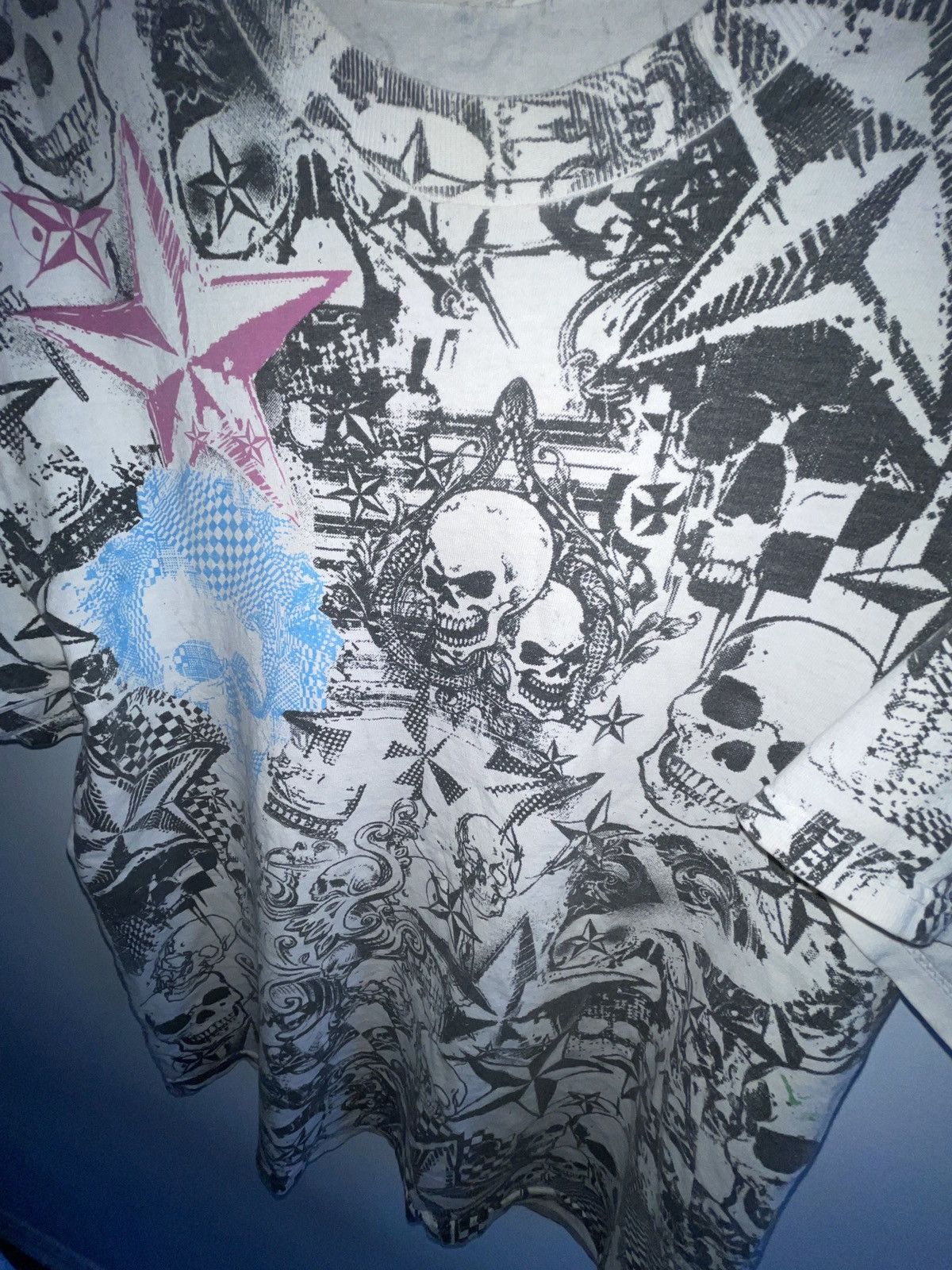 Vintage RARE skulls and stars y2k full print emo tee Size US L / EU 52-54 / 3 - 2 Thumbnail