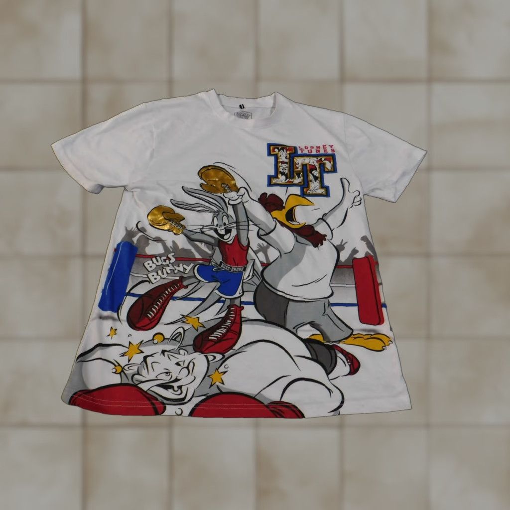 Vintage Looney Tunes Shirt Mens M White Bugs Bunny Foghorn Leghorn Cartoon Tee Box Boxing Graphic Print Crew Neck Short Sleeve Cotton Polyester Vintage Theme Size US M / EU 48-50 / 2 - 1 Thumbnail