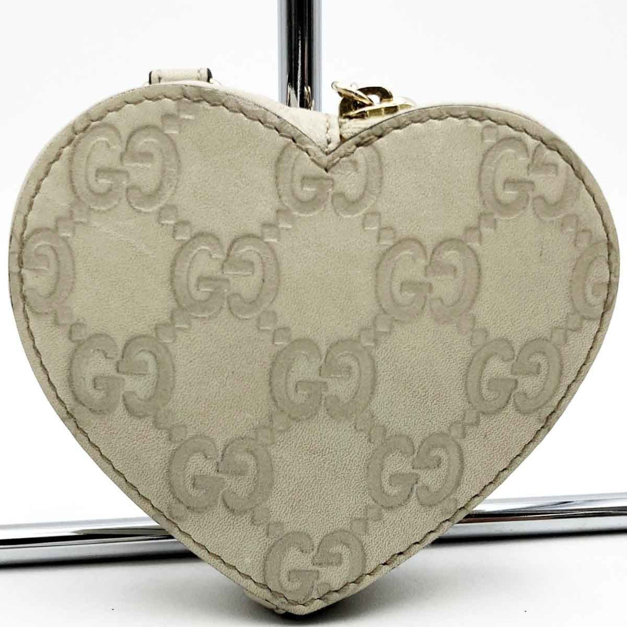 image of Gucci GG Pattern Guccisima Coin Case Wallet Heart Ivory Leather Signature Ladies Fashion Accessory 