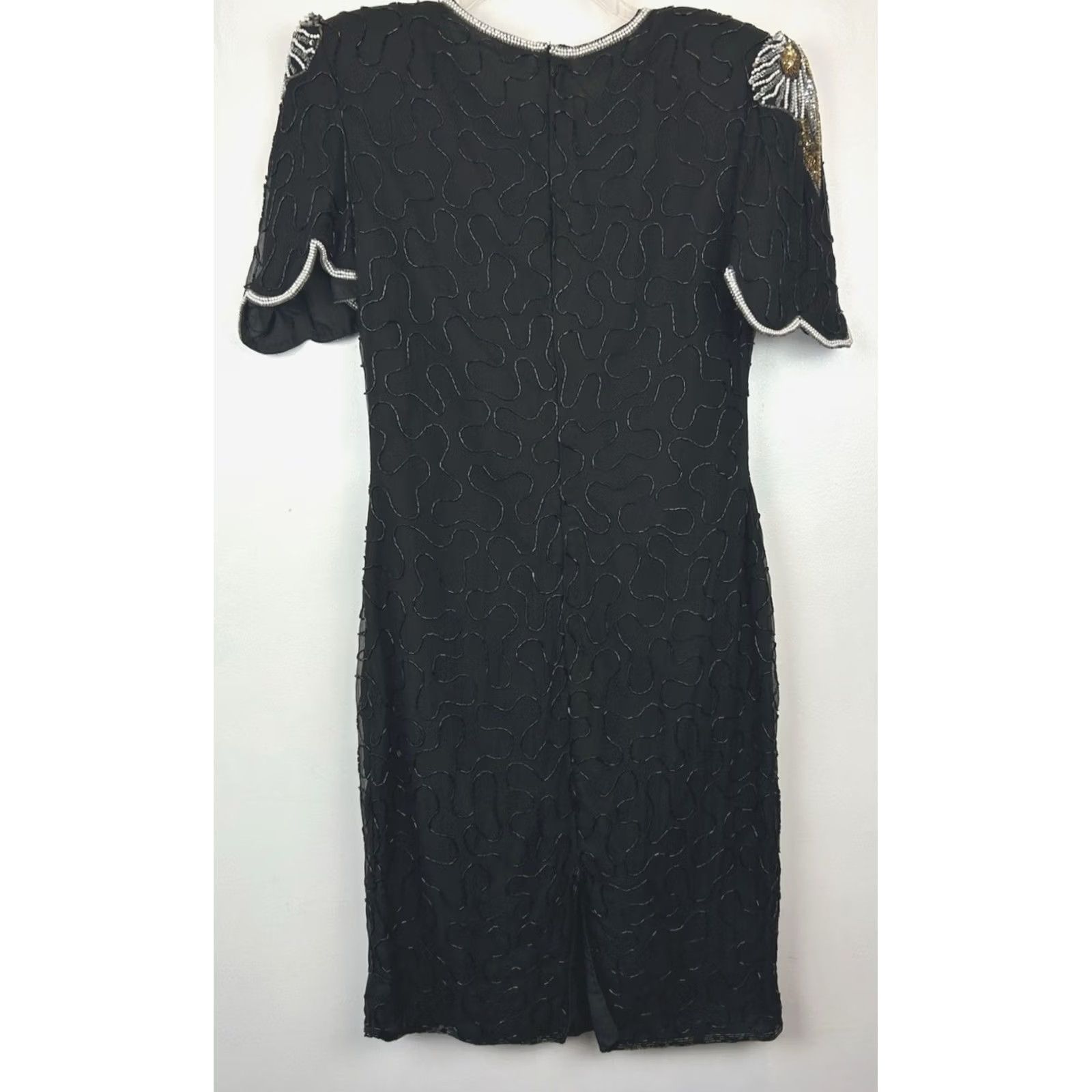 Vintage VINTAGE Denise Elle Beaded Evening Dress Silk Black 80s Medium M 100% Silk Cocktail Party Womens Size M / US 6-8 / IT 42-44 - 2 Thumbnail