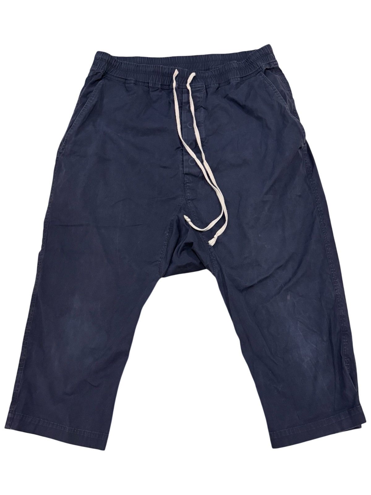 Rick Owens Drawstring Cropped Navy EDFU Drop Crotch Pants