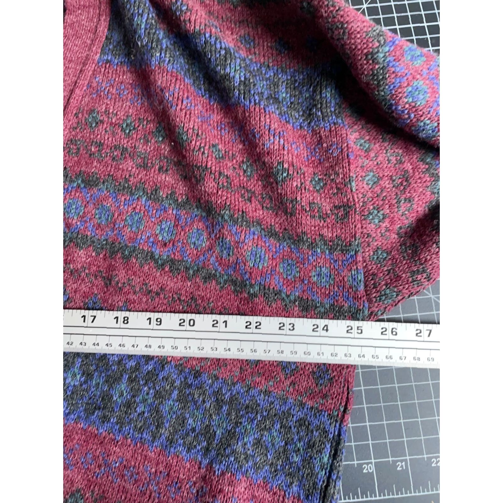 Vintage VINTAGE S. Agostino Cardigan Sweater Men's Large L Red Blue Fair Isle Knit Wool Acrylic V-Neck Casual 90s Retro Size US L / EU 52-54 / 3 - 5 Thumbnail