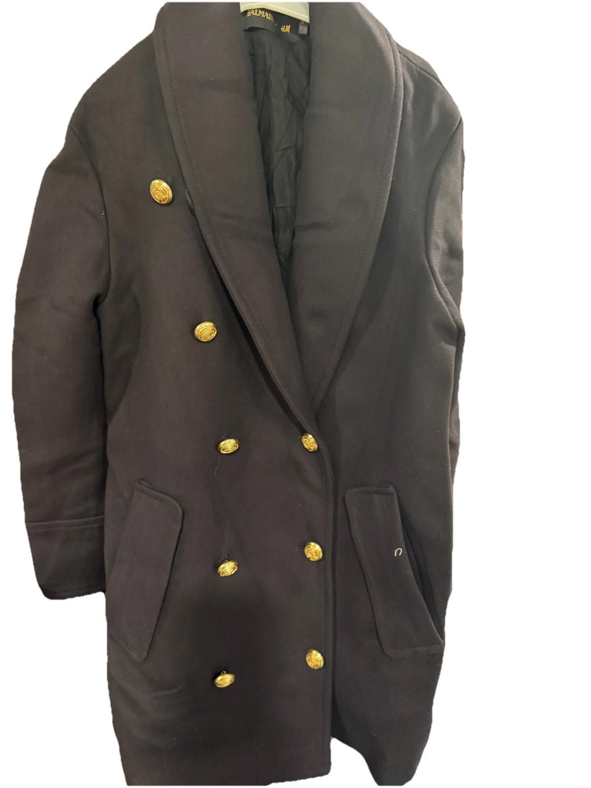 Balmain BalmainXH&M Black Wool Pea Coat Gold Buttons Womens Size 8 Size M / US 6-8 / IT 42-44 - 2 Thumbnail