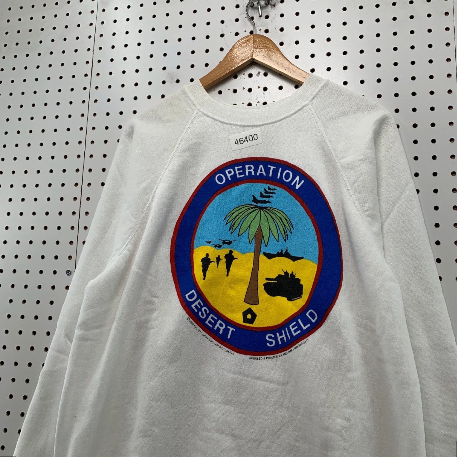 Hanes VINTAGE Hanes Sweatshirt Mens XL White 90s Military War Peace Graphic Print Desert Storm Crew Neck Long Sleeve Pullover Regular Comfort Size US XL / EU 56 / 4 - 6 Thumbnail