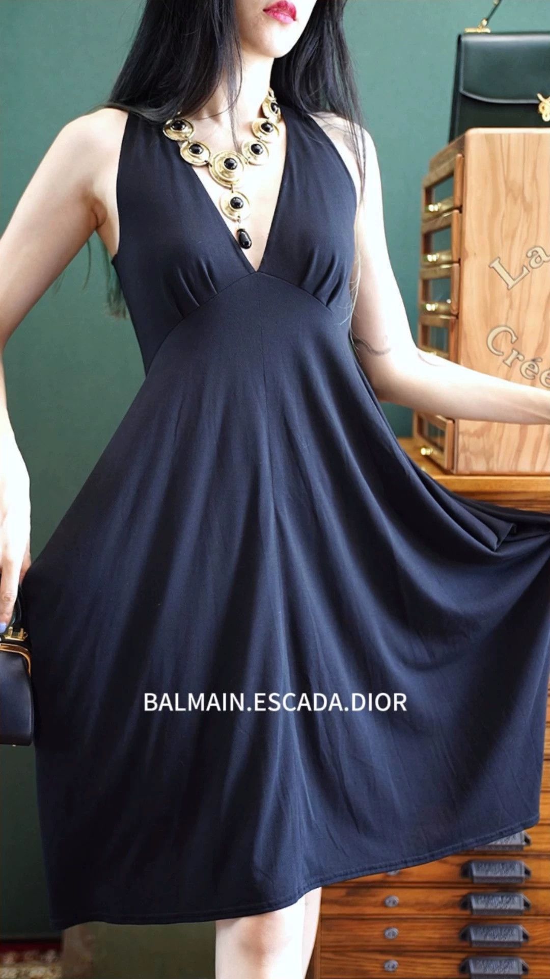 Balmain Balmain Vintage Deep V Tie-Strap Black Dress Size XS / US 0-2 / IT 36-38 - 1 Thumbnail