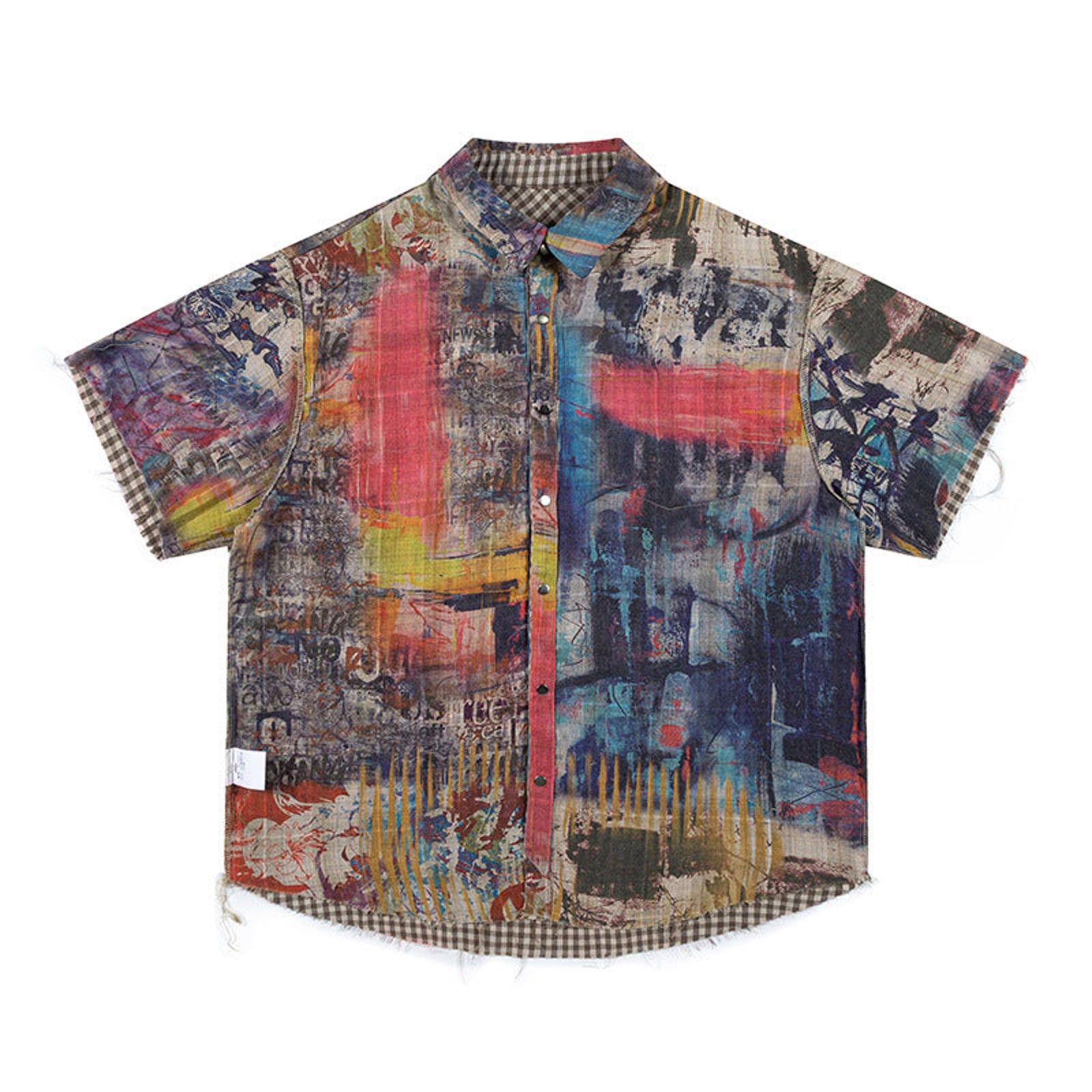 Other Patchwork Plaid Double-sided Graffiti Short Sleeved Shirt Size US M / EU 48-50 / 2 - 1 Thumbnail