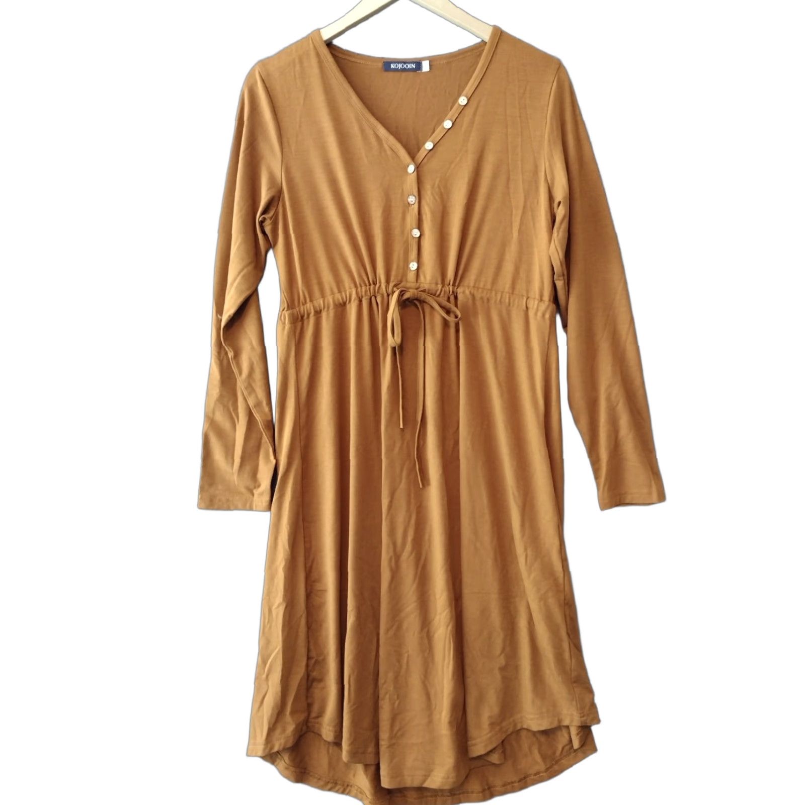 Vintage Kojooin V-Neck Midi Dress L Women's Orange High Waist Long Sleeve Button Dress Size L / US 10 / IT 46 - 1 Thumbnail