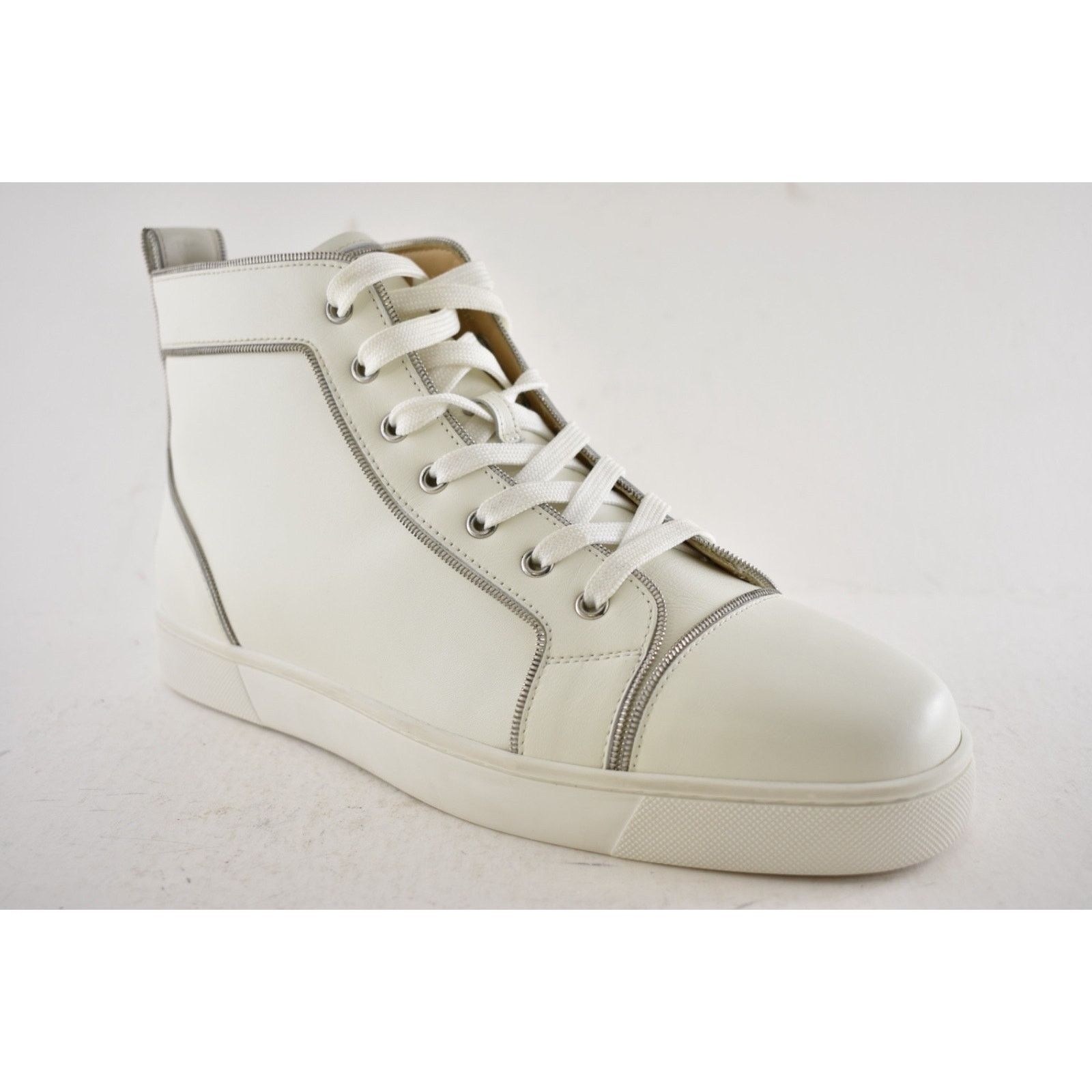 Christian Louboutin Mens Louis Z Flat White Zipper High Top Sneakers 43.5 10.5 Size US 10.5 / EU 43-44 - 4 Thumbnail