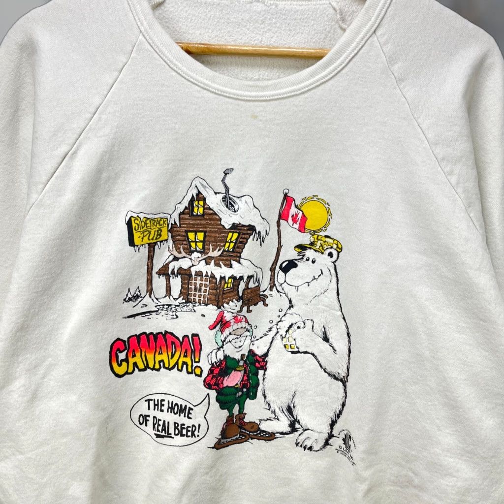 Vintage VINTAGE 80s Canada Polar Bear Beer Raglan Sweatshirt Men XL White Pullover Sweatshirt Beautiful Art Casual Mens Size US XL / EU 56 / 4 - 1 Thumbnail