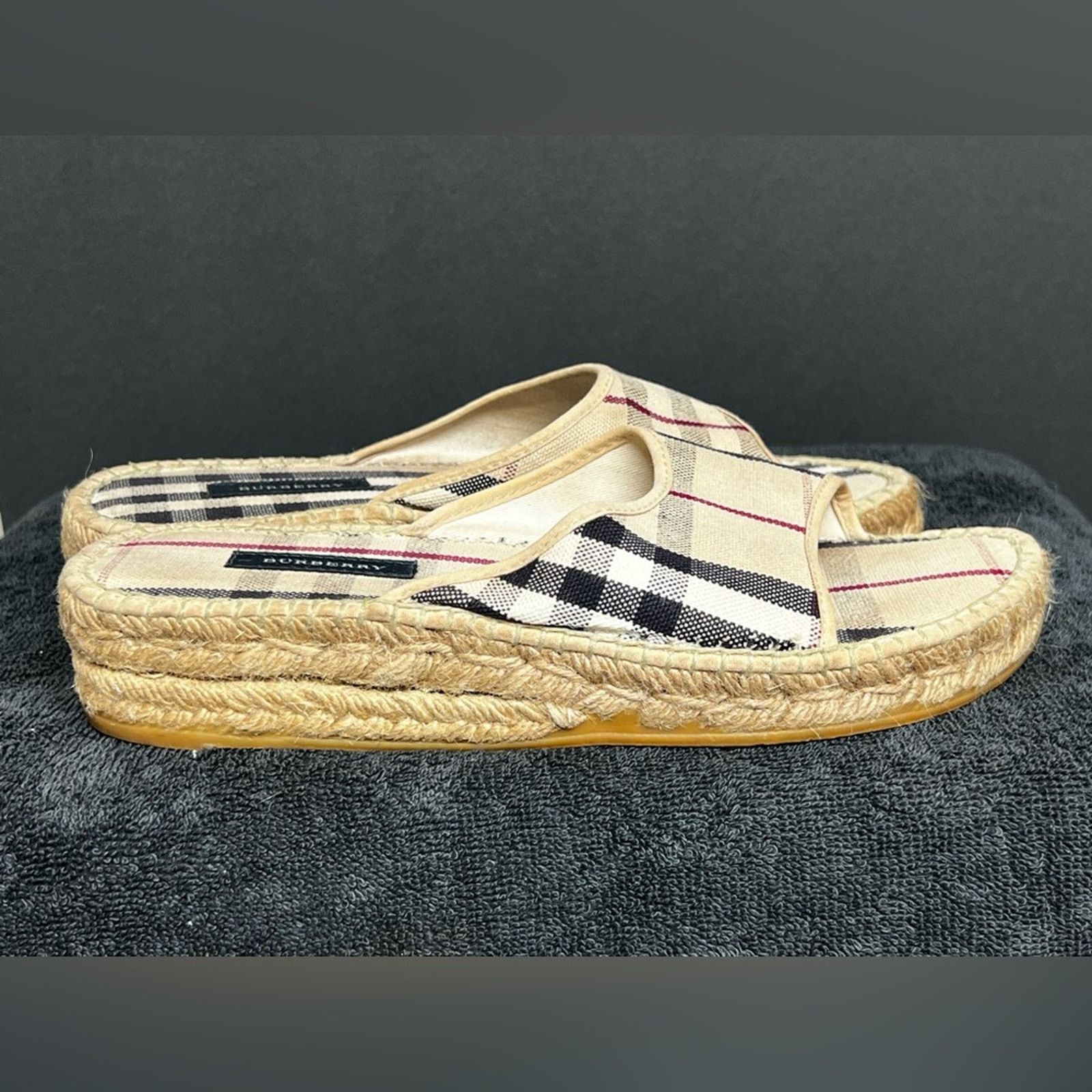 Burberry Burberry Nova Check Jute Espadrille Slides Eur 38 US 7.5-8 Size US 8 / IT 38 - 6 Thumbnail