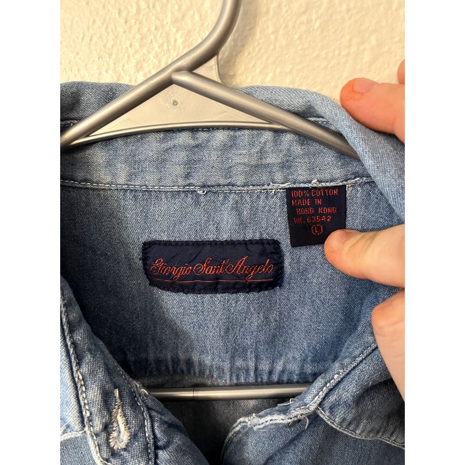 Vintage Giorgio Sant Angelo Denim Shirt L Blue Long Sleeve Button Down Front Pockets Sz Size L / US 10 / IT 46 - 2 Thumbnail