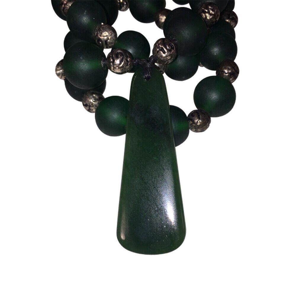 Designer African Green Trade Bead and Jade Pendant Necklace Size ONE SIZE - 5 Thumbnail