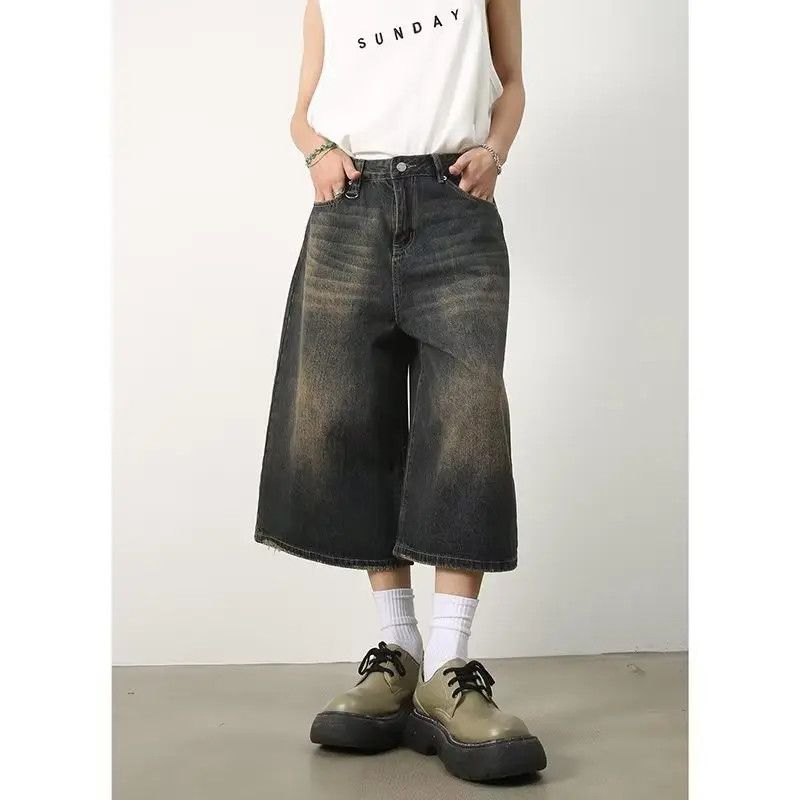 Japanese Brand × Jean Retro wide leg straight leg denim shorts Size US 32 / EU 48 - 4 Thumbnail