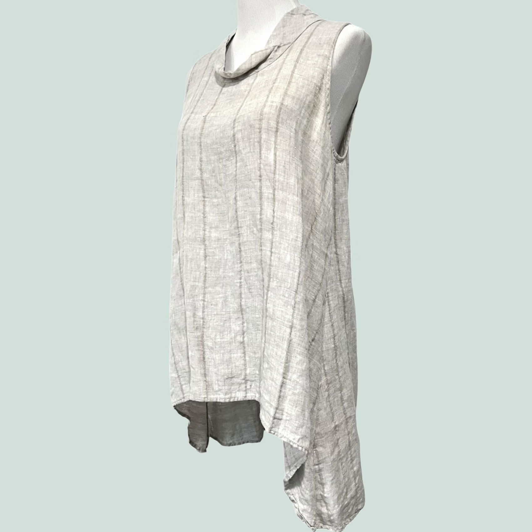 Vintage Chalet Et Ceci Tunic Top Womens Linen Cowl Neck Hi Low Size S Beige Blouse Sleeveless Artsy Lagenlook Womens Size S / US 4 / IT 40 - 1 Thumbnail