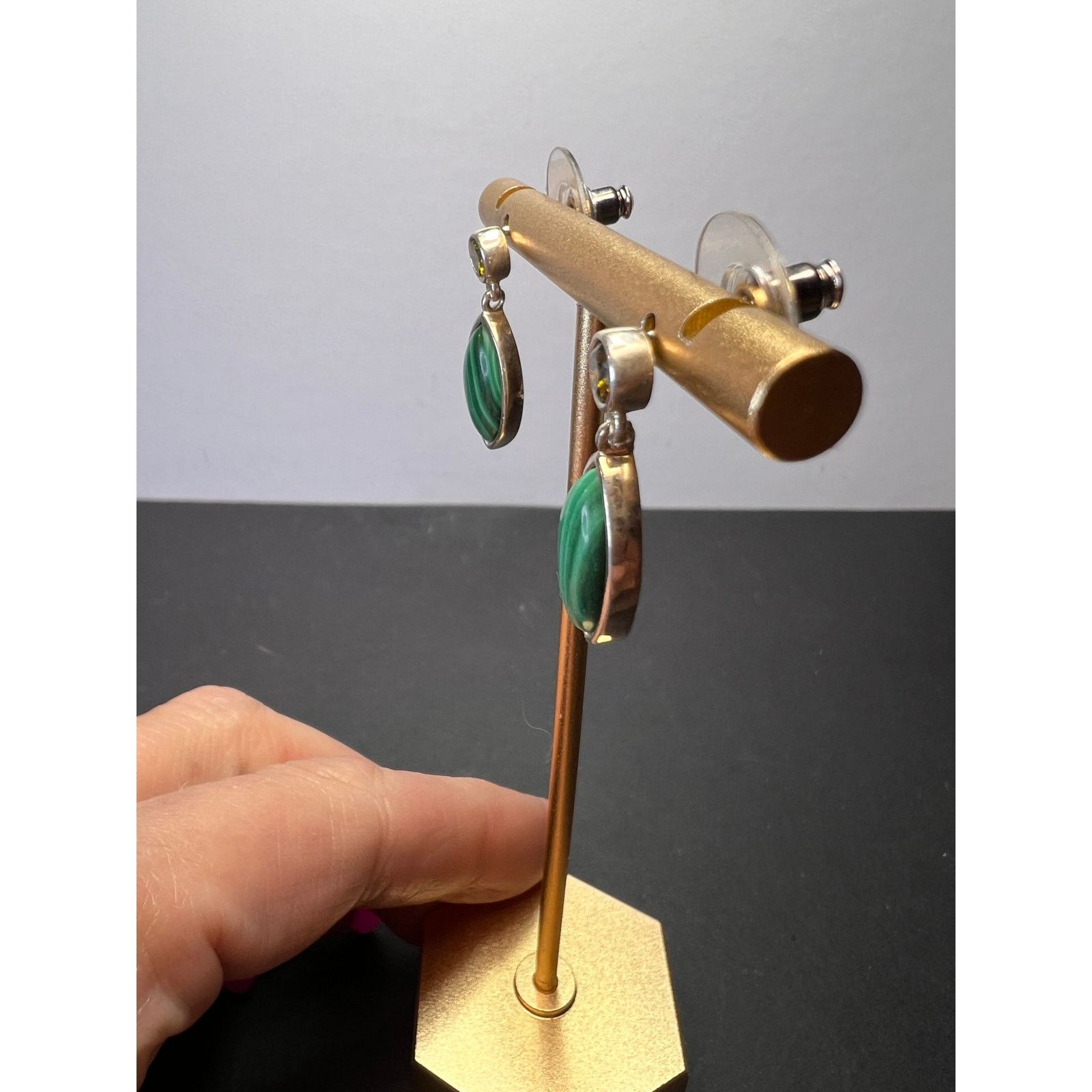 Other Malachite and olive CZ sterling silver earrings Size ONE SIZE - 9 Thumbnail