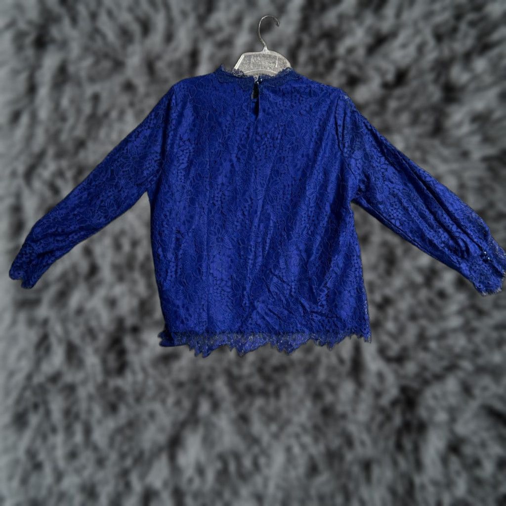 Vintage Alice Blue Blouse L Romantic Lace Floral Lined Whimsigoth Fairy Grunge Boho Chic Shirt Women Long Sleeve Purple with blue lining Size L / US 10 / IT 46 - 1 Thumbnail