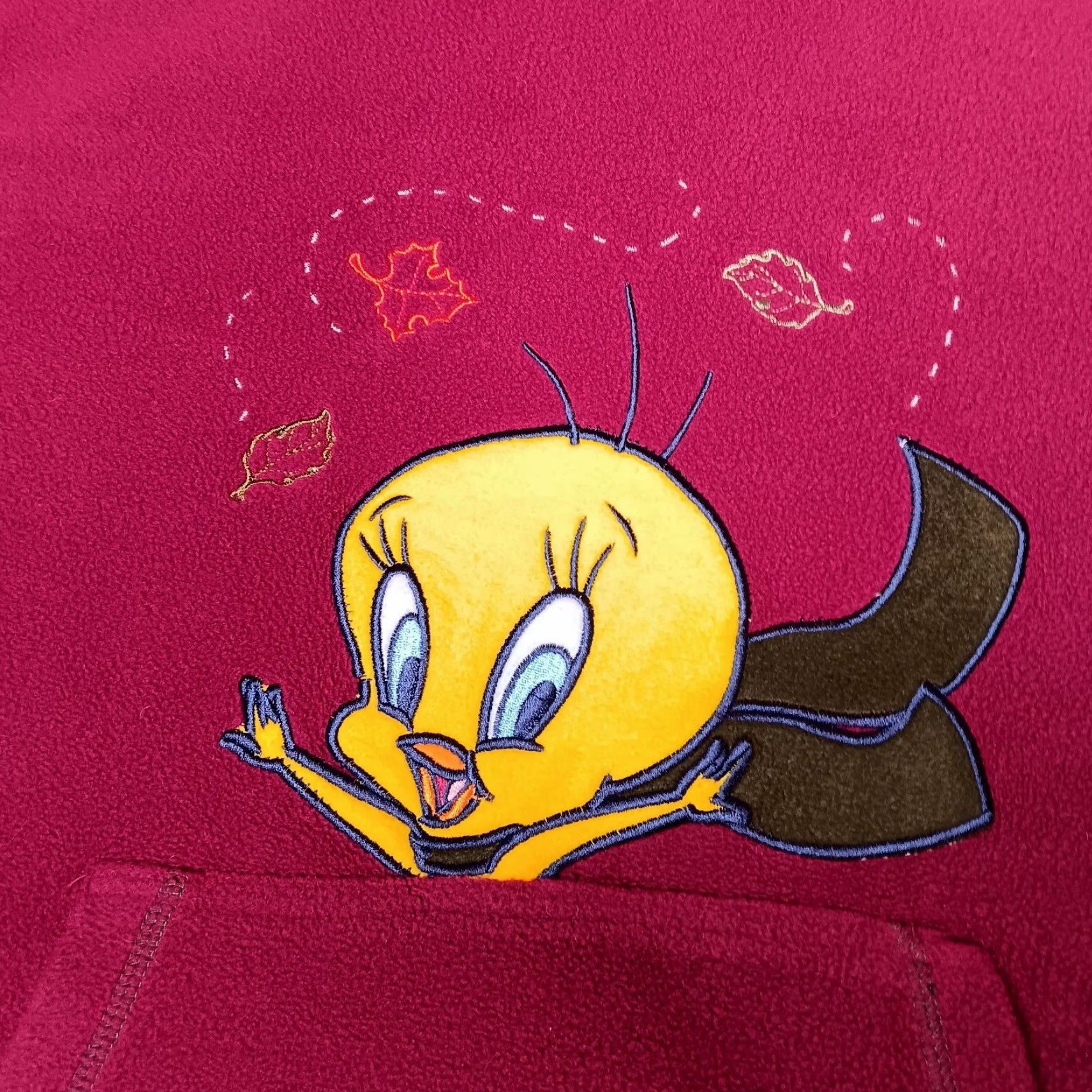 Vintage VINTAGE Looney Tunes Hoodie Sweatshirt XL Maroon Autumn Leaves Tweety Bird Sweatshirt Hooded Pullover Women's Regular Size XL Size XL / US 12-14 / IT 48-50 - 2 Thumbnail
