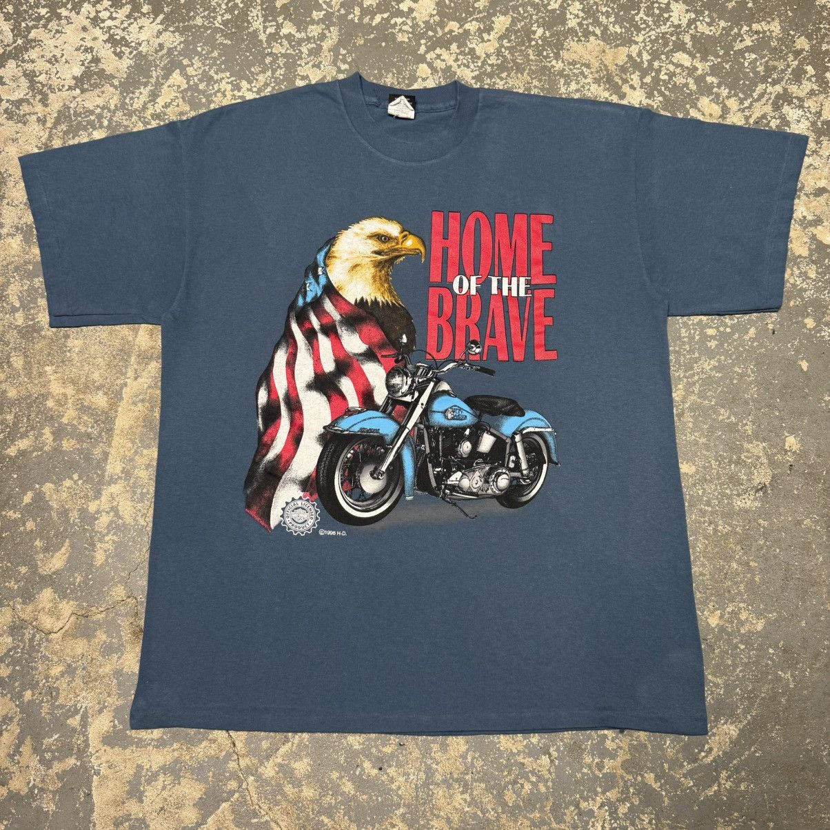 Vintage Vintage Harley Davidson Home Of The Brave Eagle Tshirt Size US XL / EU 56 / 4 - 1 Thumbnail