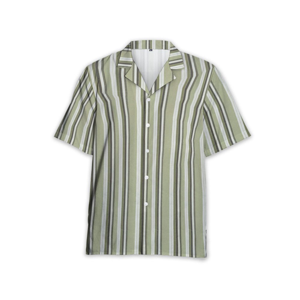 Designer Striped Cotton Shirt – Pale Green/White Size US M / EU 48-50 / 2 - 2 Thumbnail