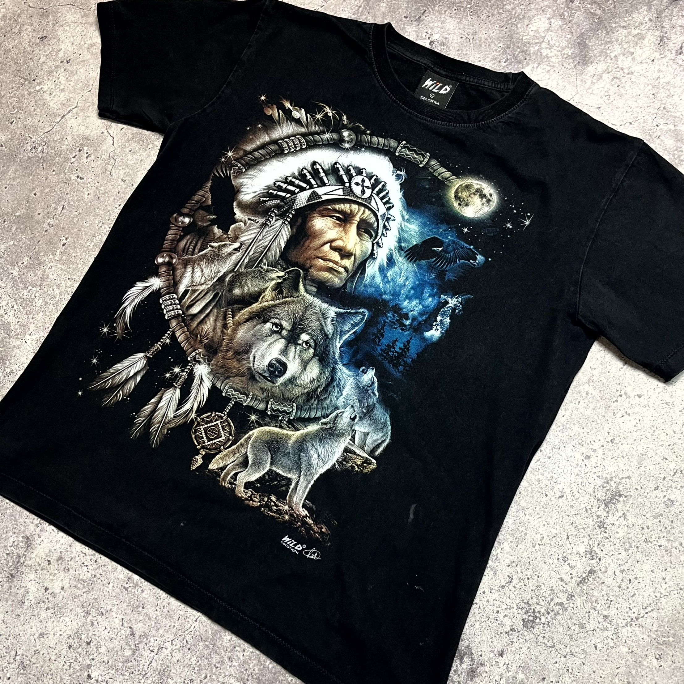 Vintage Vintage WILD Black T Shirt Dream Catcher Wolf 90s Size M Size US L / EU 52-54 / 3 - 2 Thumbnail