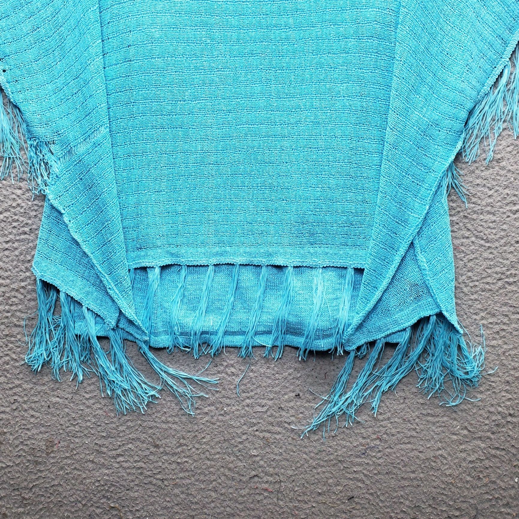 Vintage Chico's Turquoise Poncho Fringe Sweater Womens L Blue Cold Shoulder Sleeve Size L / US 10 / IT 46 - 8 Thumbnail