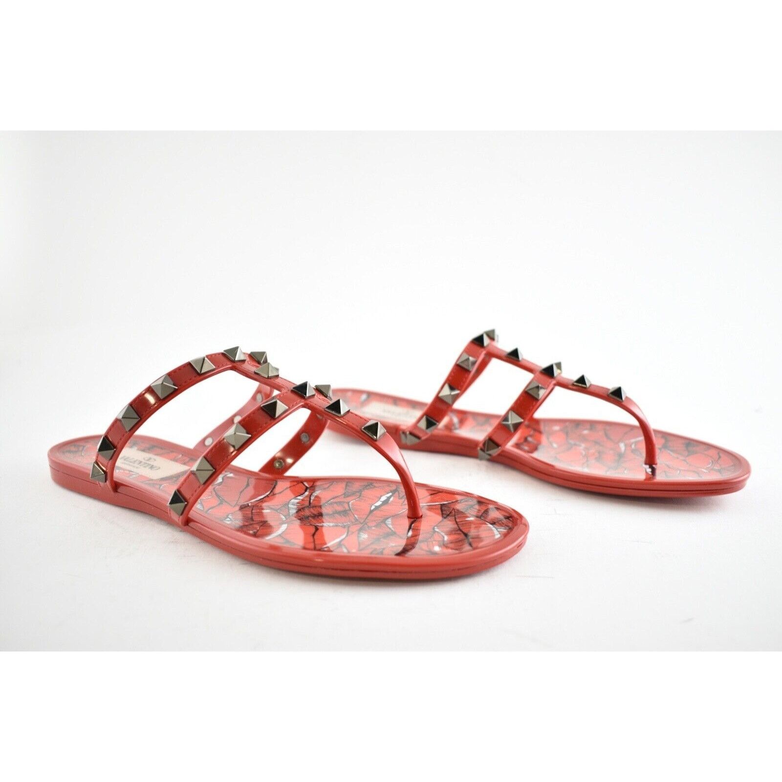 Valentino Valentino Rockstud Red Black Rubber Lipstick Jelly PVC Stud Size US 10 / IT 40 - 4 Thumbnail