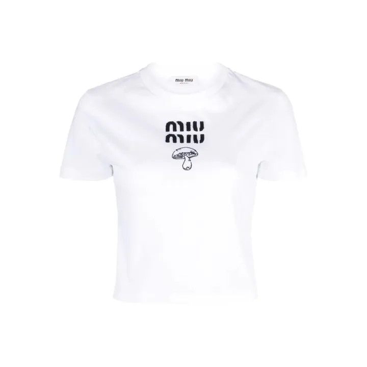 Miu Miu Miu Miu SS23 Logo Print Short Sleeve T-Shirt 0079 Size M / US 6-8 / IT 42-44 - 1 Thumbnail