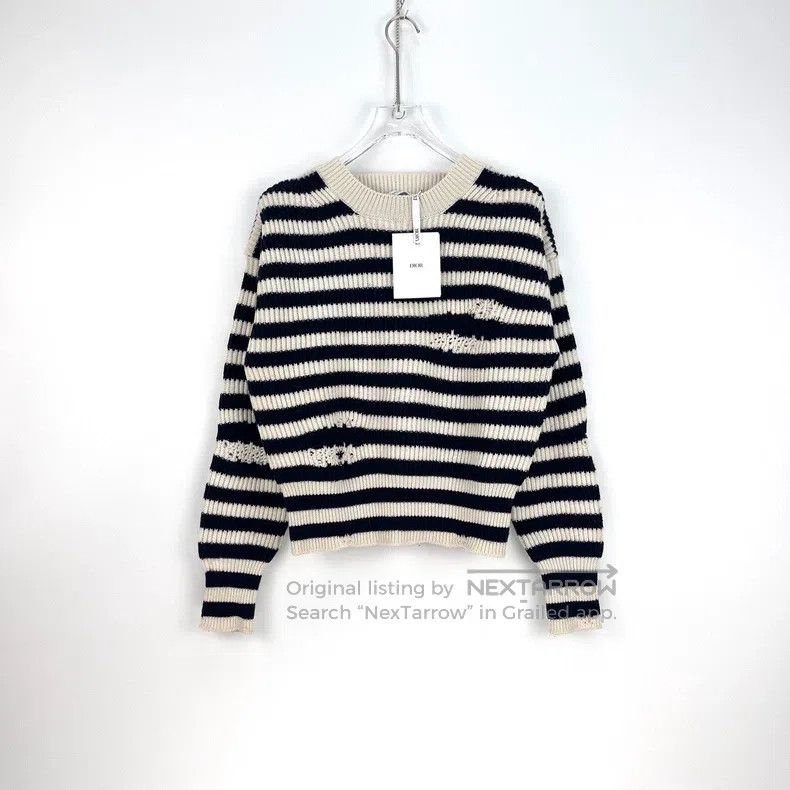 Dior Dior Dark blue striped bee logo wool cashmere sweater Size XS / US 0-2 / IT 36-38 - 3 Thumbnail