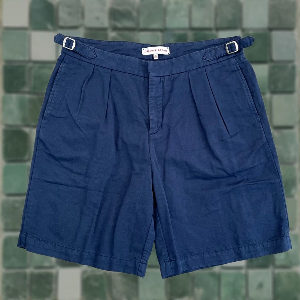 Orlebar Brown Orlebar Brown Bancroft Side Tab Shorts Men 34 Blue Linen Blend Pleated Casual Preppy Pockets 9in Inseam Mach Washable Slask Pocket Spring Summer Size US 34 / EU 50 - 1 Thumbnail