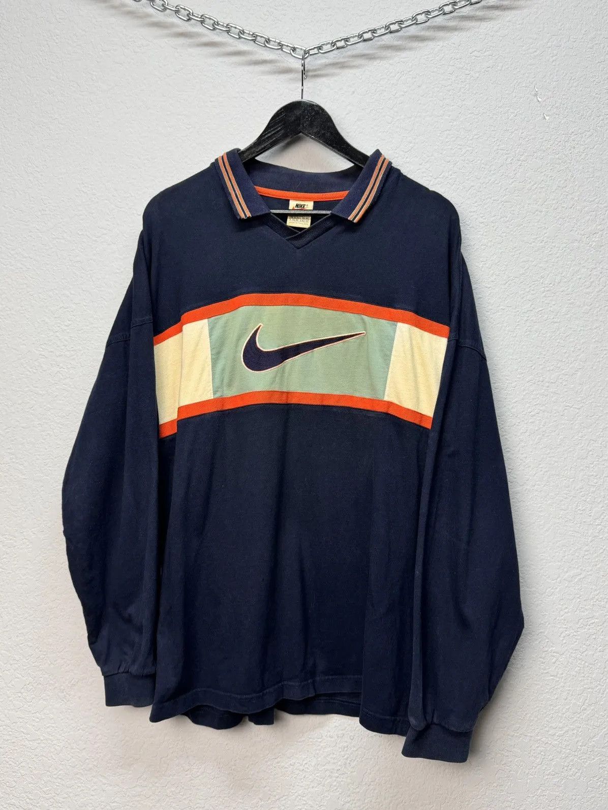 Nike Vintage Nike Streetwear Striped Rugby Sweatshirt Size US L / EU 52-54 / 3 - 4 Thumbnail