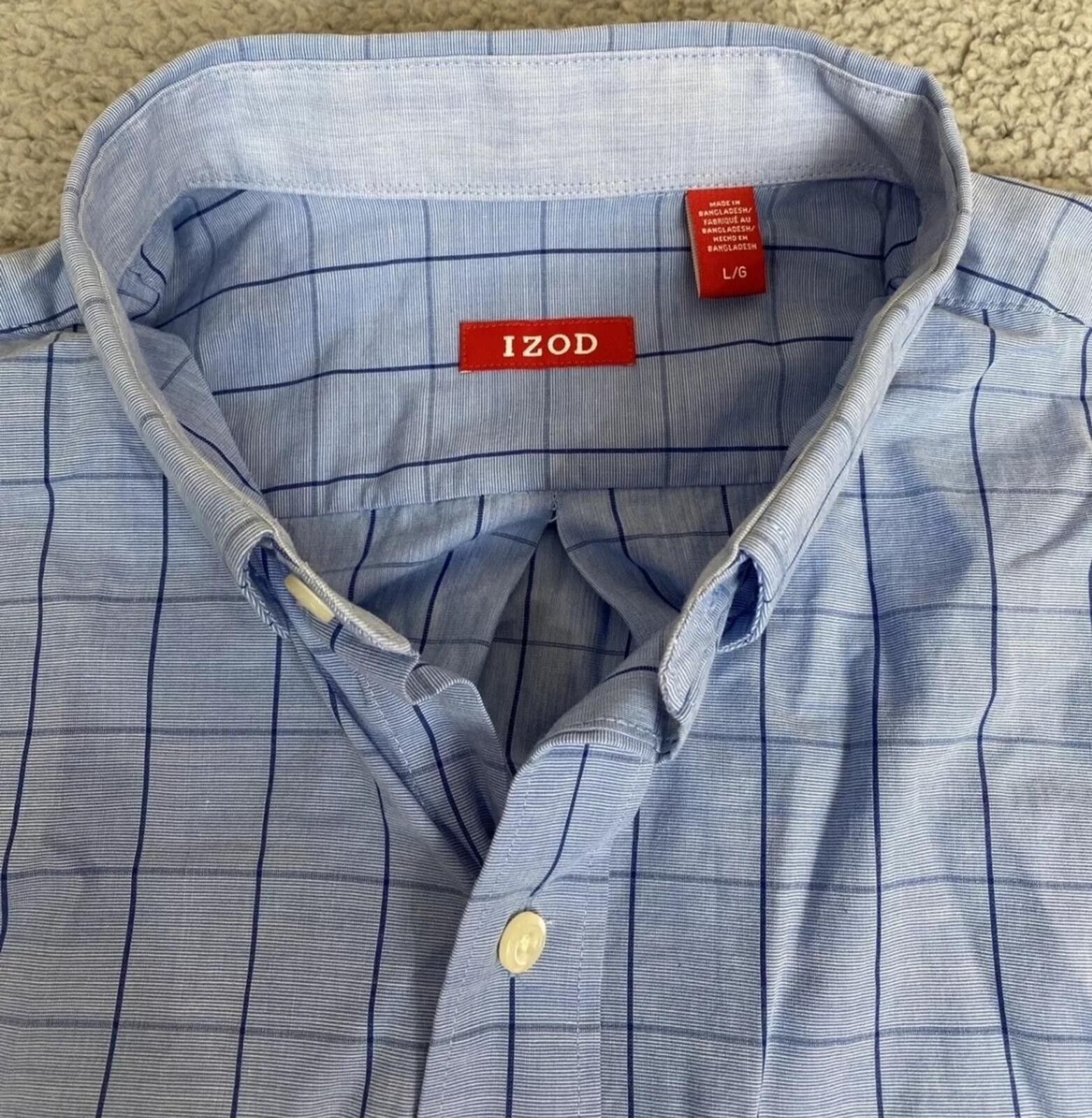 Izod Men's L Large Blue Long Sleeve 100% Cotton Casual Button Up Size 42R - 2 Thumbnail