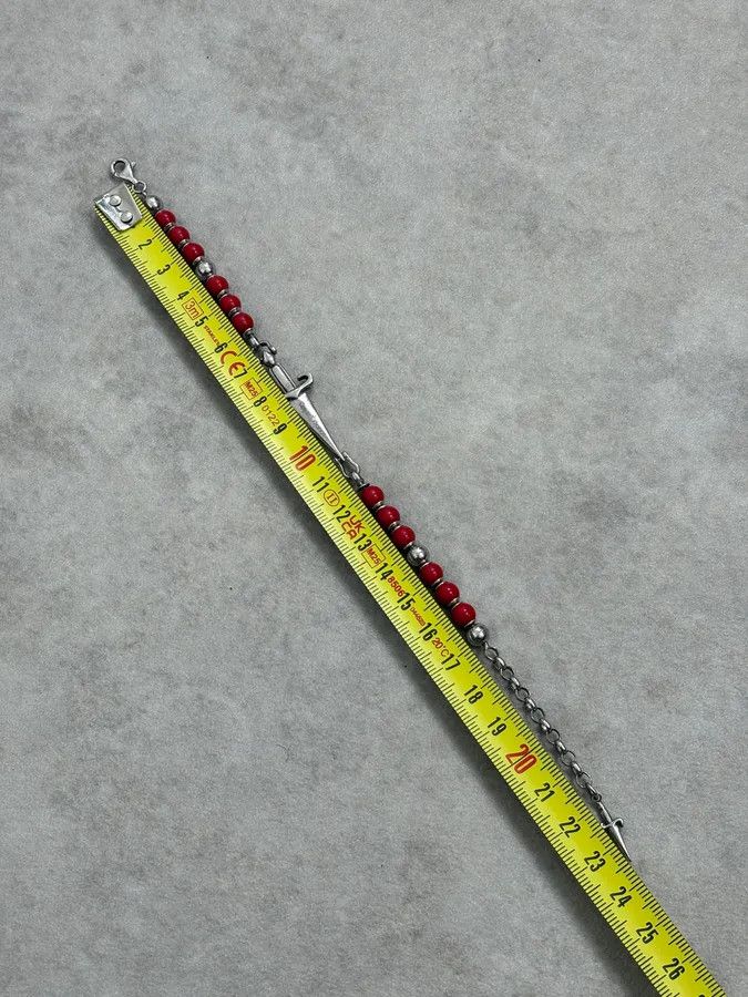 Vintage 2000s Cesare Paciotti Dagger Red Pearls Silver Bracelet Size ONE SIZE - 8 Thumbnail