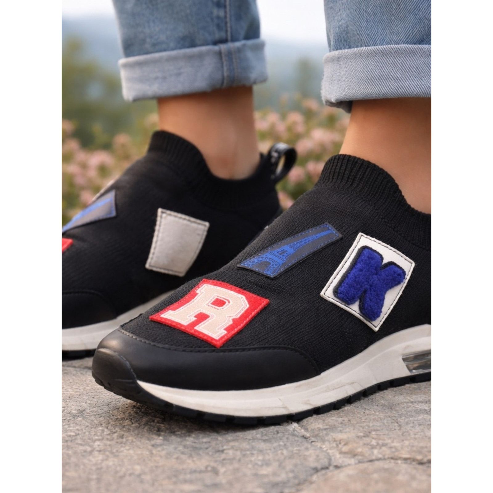 Karl Lagerfeld Karl Lagerfeld Black Slip-On Sneakers with Red, Blue Size US 8.5 / IT 38.5 - 1 Thumbnail